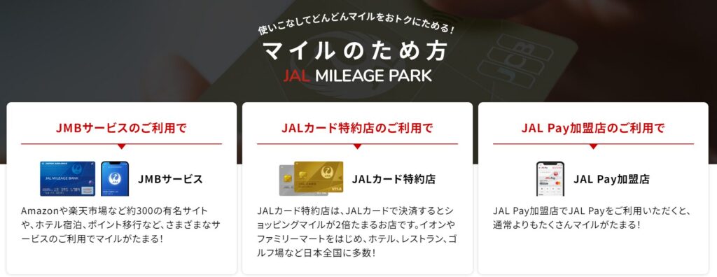 JAL MILEAGE PARK　マイルのため方