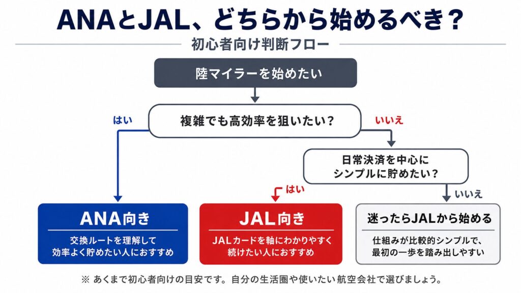 ANAとJAL、どちらから始めるべきかを判断する初心者向けフロー